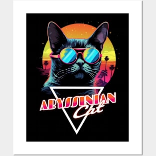 Retro Wave Abyssinian Cat Miami Shirt Posters and Art